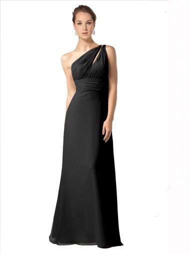 One Shoulder Full Length Chiffon Bridesmaid Dress with Shirred Bodice Essex