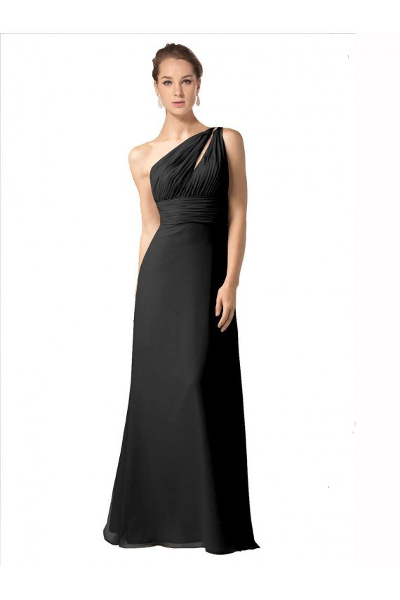 One Shoulder Full Length Chiffon Bridesmaid Dress with Shirred Bodice Essex