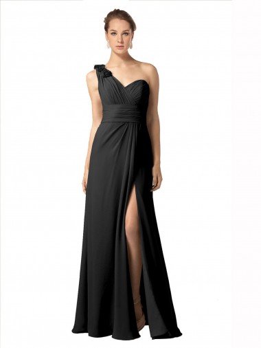 Sheer One Shoulder Chiffon A-Line Bridesmaid Dress with Slit Essex