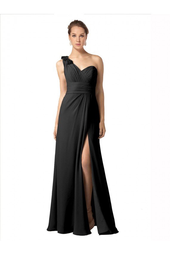 Sheer One Shoulder Chiffon A-Line Bridesmaid Dress with Slit Essex