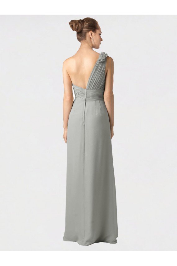 Sheer One Shoulder Chiffon A-Line Bridesmaid Dress with Slit Essex