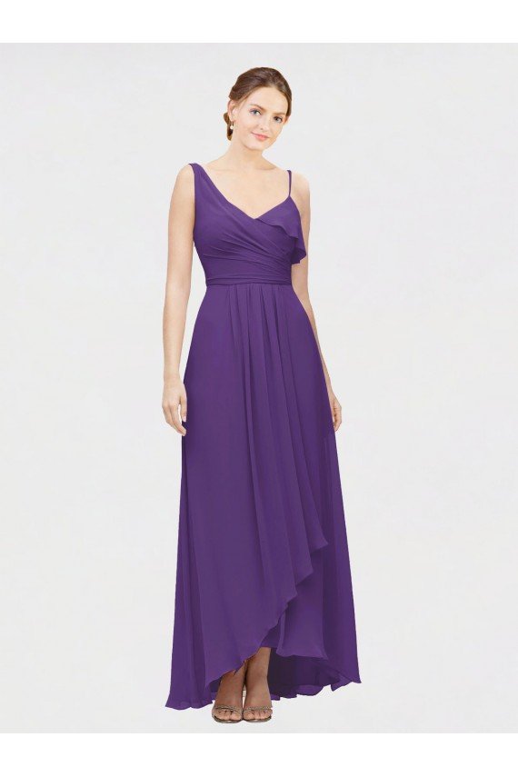 One Shoulder High Low Chiffon Bridesmaid Dress with Wrap Waist Essex