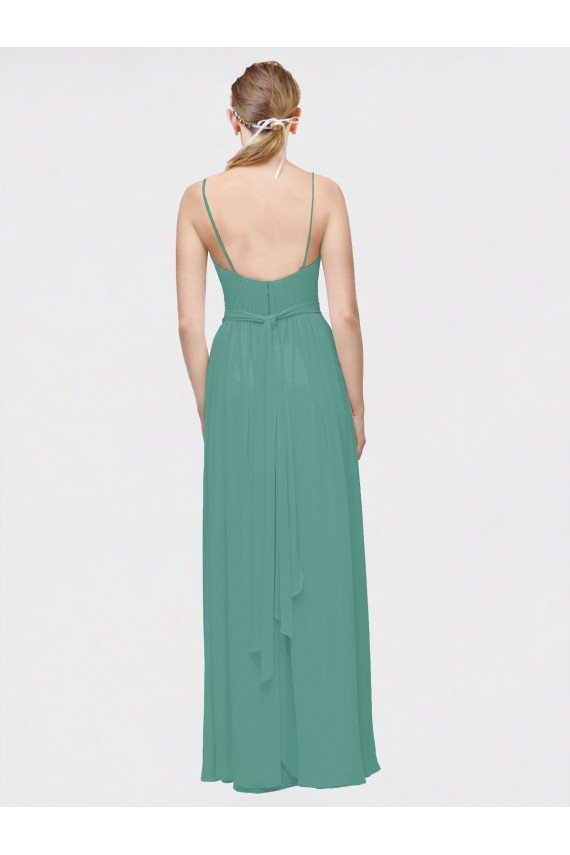 Rouched V-Neckline and Spaghetti Straps Long Chiffon Bridesmaid Dress Essex