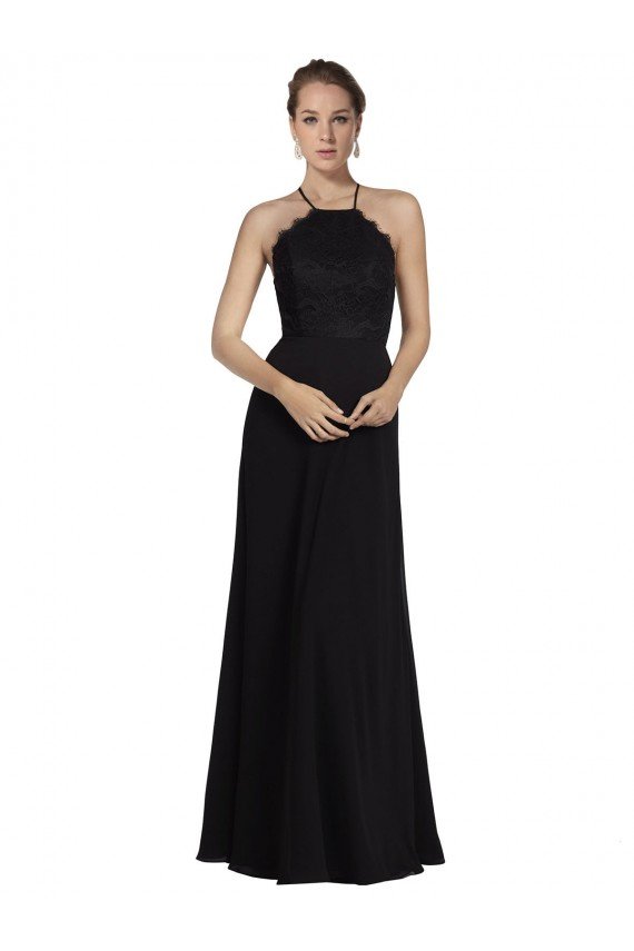 Lace Halter Neckline Chiffon A-Line Bridesmaid Dress with Sheer Back Essex