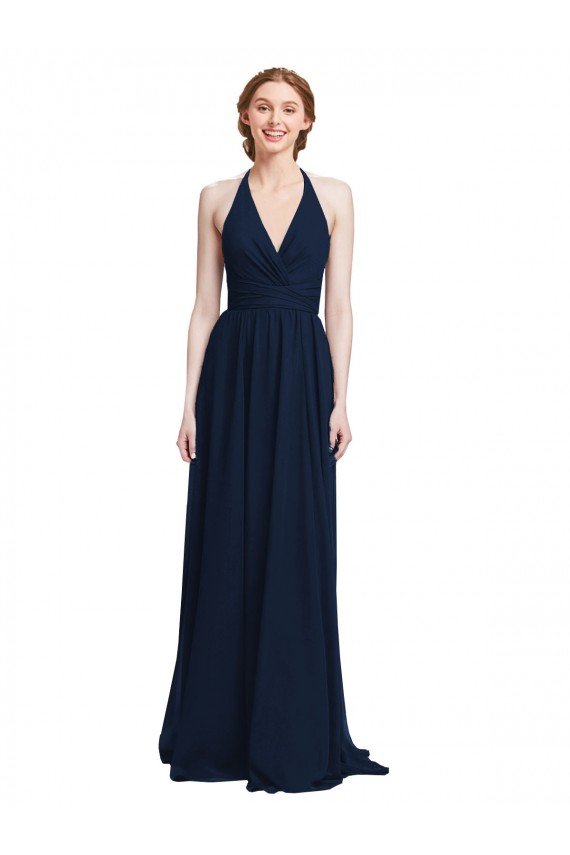 Halter Chiffon Bridesmaid Dress with V-Neckline and Criss Cross Waist Essex