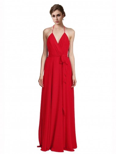 V-Neck Spaghetti Halter Strap Chiffon Bridesmaid Dress Essex