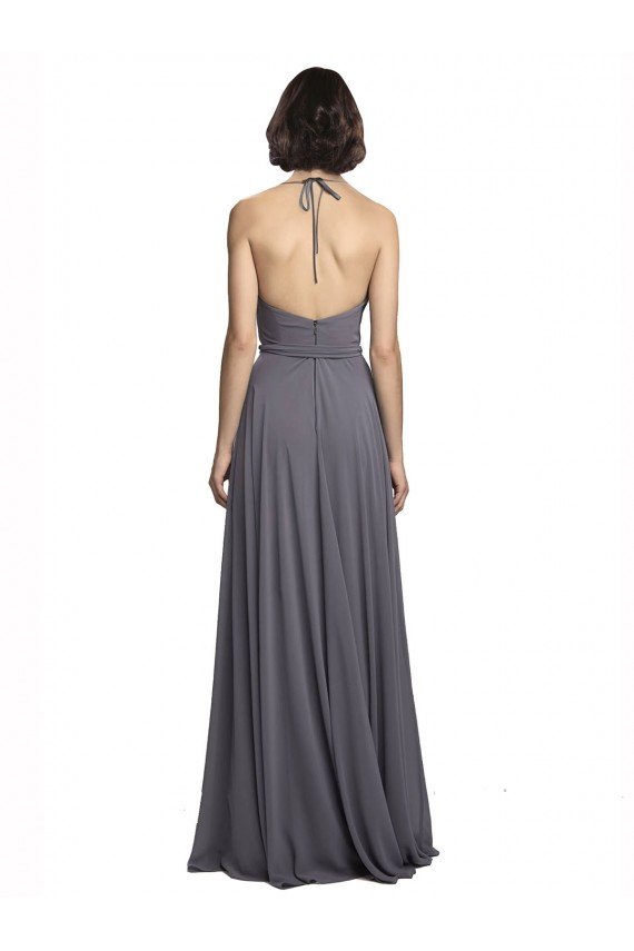 Spaghetti Strap Long Chiffon Bridesmaids Dress with Halter Cowl Neck Essex