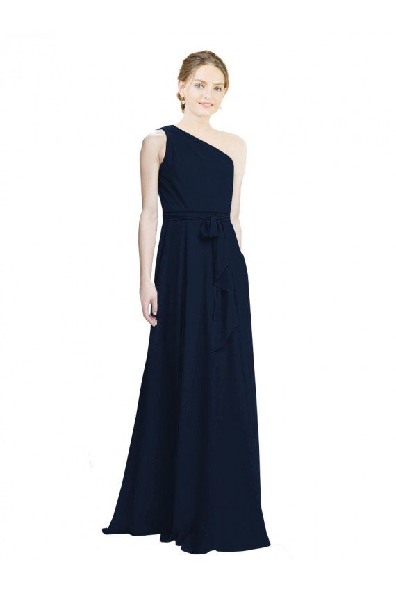 Long Chiffon Bridesmaid Dress with One Shoulder Neckline And Belt Essex