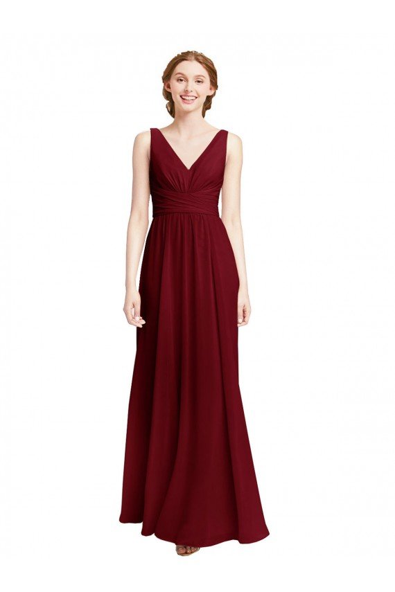 Long Chiffon V-Neck Bridesmaids Dress with Double Strap Essex