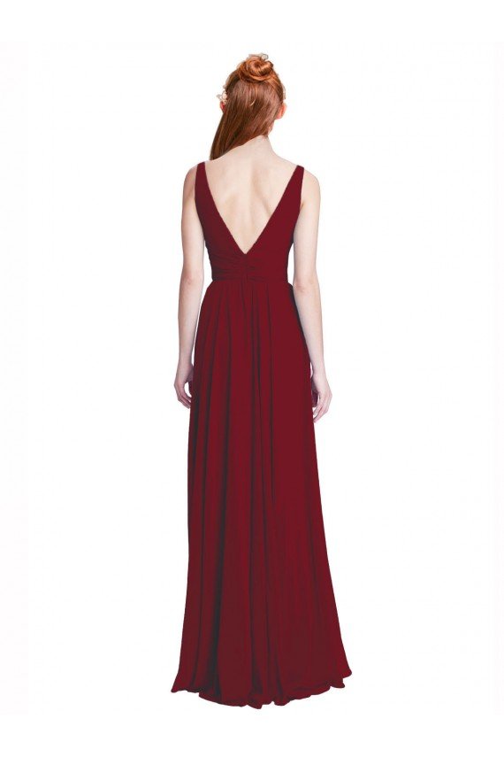 Long Chiffon V-Neck Bridesmaids Dress with Double Strap Essex