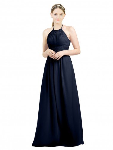Halter High Neck Long Chiffon Bridesmaid Dress with Open Back Essex
