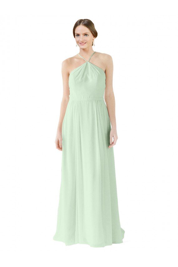 Front halter Neckline and Deep Back Long Chiffon Bridesmaid Dress Essex