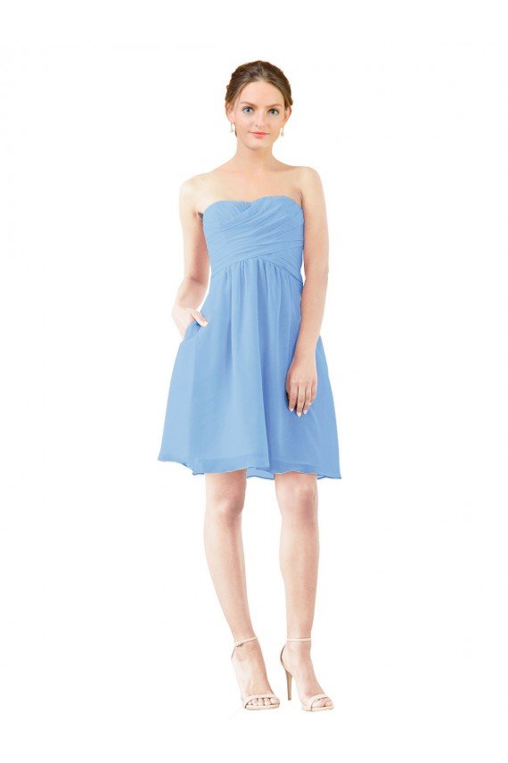 Short Knee Length Chiffon Cocktail Bridesmaid Dress with Twisted Strapless Sweetheart Neckline Essex
