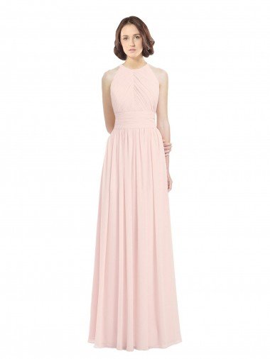 Sleeveless Chiffon High Neck Bridesmaid Dress with Diagonal Pleats Essex
