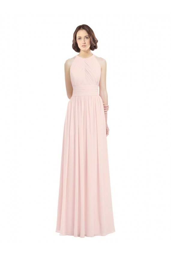 Sleeveless Chiffon High Neck Bridesmaid Dress with Diagonal Pleats Essex