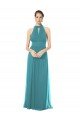 Ruched Long Chiffon Halter Bridesmaid Dress with Tie Back and Tails Essex