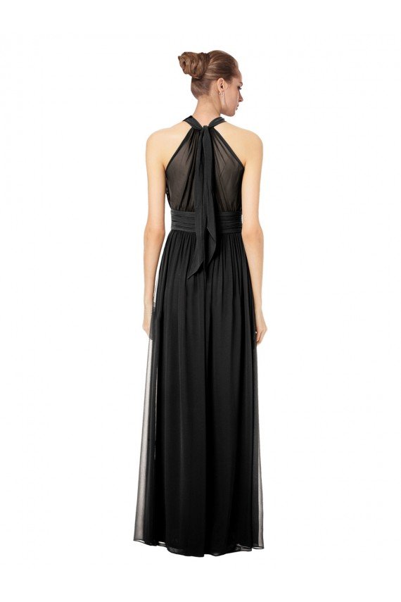 Ruched Long Chiffon Halter Bridesmaid Dress with Tie Back and Tails Essex