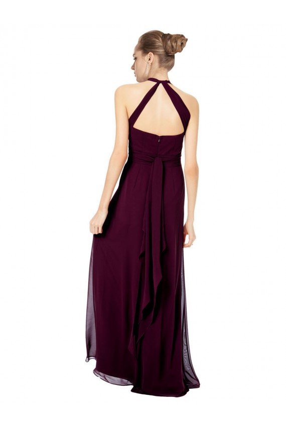 Keyhole Back Long Chiffon Halter Dress with Halter Straps Cross Neck Essex