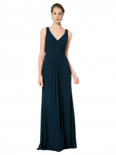 Long Chiffon V-Neck Sleeveless Bridesmaid Dress with Large Keyhole Back Essex
