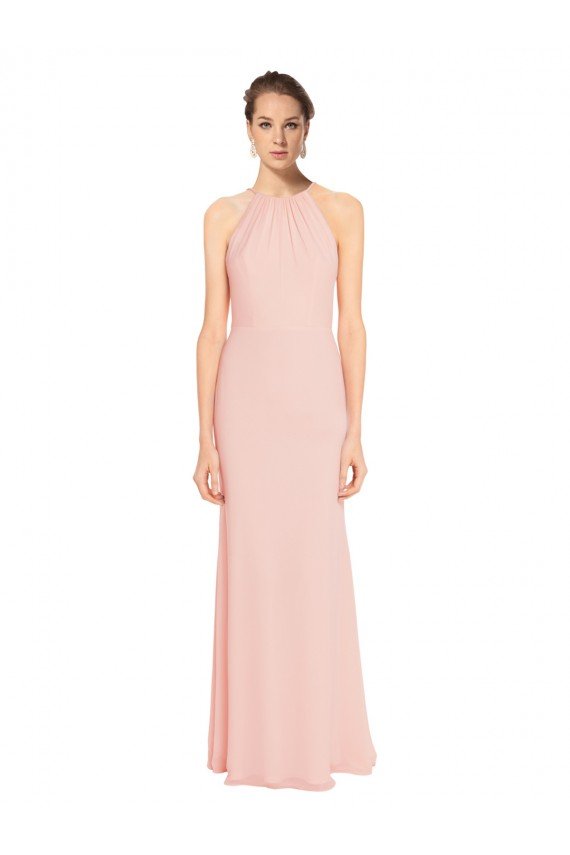 High Neck Long Chiffon Halter Bridesmaid Dress with Drape Chiffon Overlay Essex