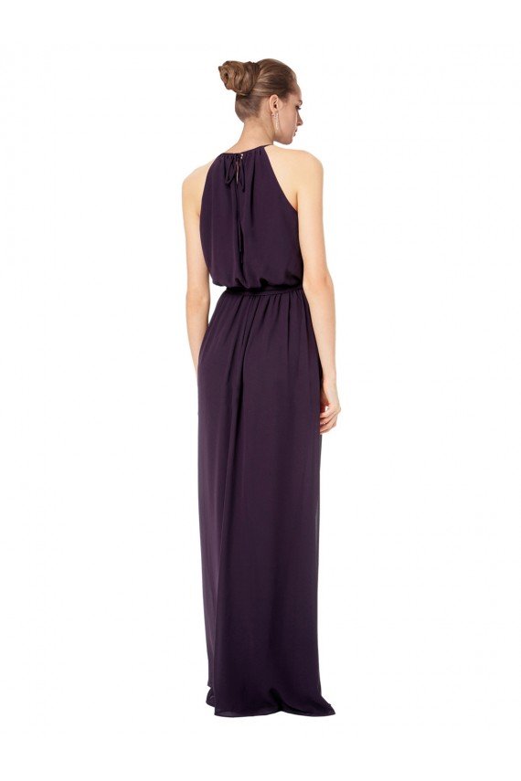 High Neck Long Chiffon Halter Bridesmaid Dress with Drape Chiffon Overlay Essex