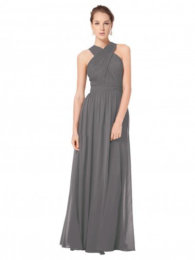 Long Chiffon Halter Bridesmaid Dress Keyhole Back Essex