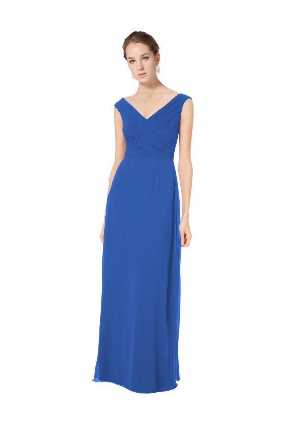 Long Chiffon Strapless Bridesmaid Dress with Wide Front and Back V-Neckline Essex