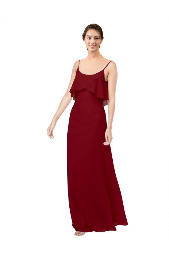 Scoop Neck Chiffon Bridesmaid Dress with Spaghetti Straps and Low Back Essex