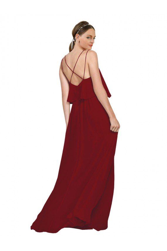 Long Chiffon Bridesmaid Dress with Slim Straps and Open Back Essex