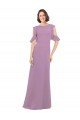 Long Chiffon Bridesmaids Dress with Flounced Sleeve Detail and Criss Cross Back Essex