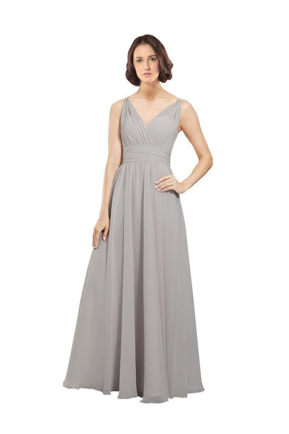 Twist Shouder Full Chiffon Bridesmaids Dress with V-Neckline and V-Back Essex