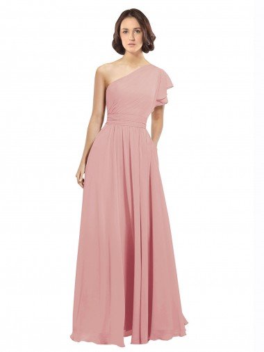 Chiffon Bridesmaids Dress with One Shoulder Flounced Sleeve Essex