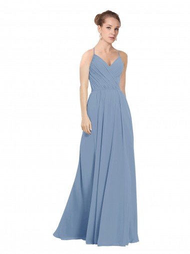 Chiffon Bridesmaids Dress with Draped V-Neck Bodice and Keyhole Back Essex