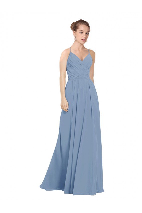 Chiffon Bridesmaids Dress with Draped V-Neck Bodice and Keyhole Back Essex