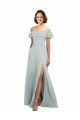 Luxe Chiffon Bridesmaids Dress with Off the Shoulder Flounced Neckline Essex