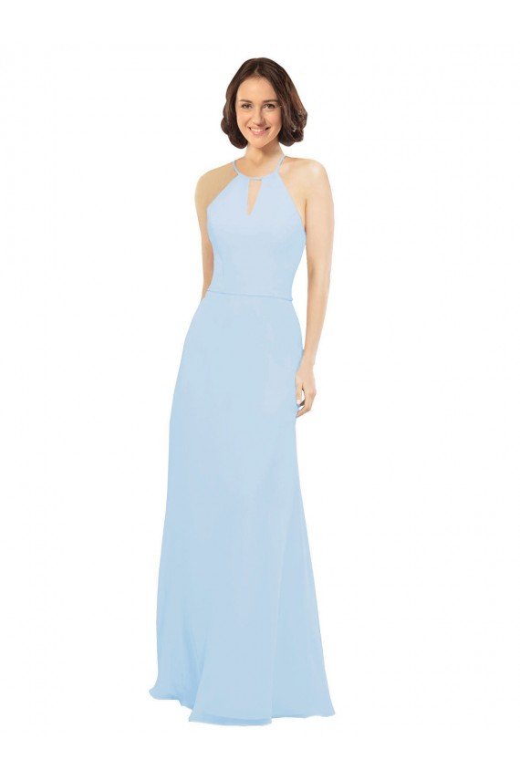Floor Length Chiffon Bridesmaids Dress with Front Keyhole Neckline Essex