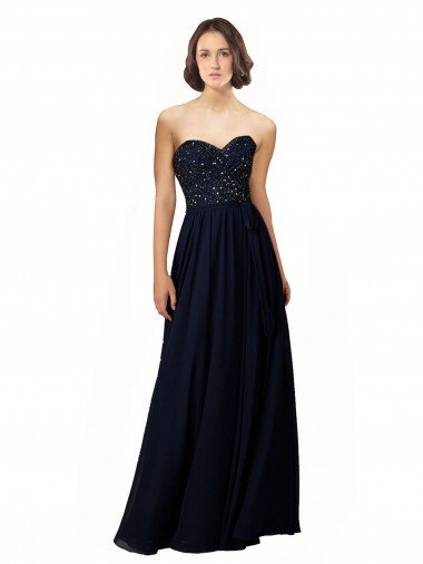 Long Chiffon Sweetheart Neckline Bridesmaid Dress with Beading Essex