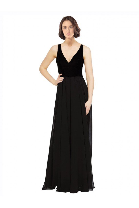 Stretch Velvet and Chiffon Bridesmaids Dress with V-Neckline Essex