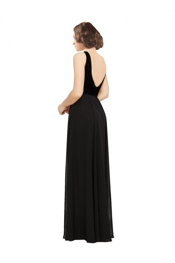 Stretch Velvet and Chiffon Bridesmaids Dress with V-Neckline Essex