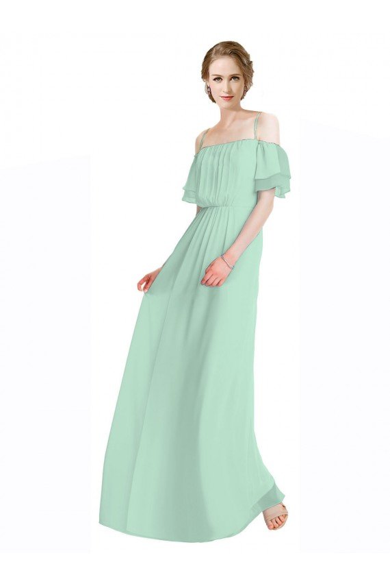 Spaghetti Straps Long Chiffon Off-The-Shoulder Bridesmaid Dress with Double Flounce Sleeves Essex