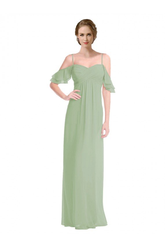 Long Chiffon Off-The-Shoulder Bridesmaid Dress with Double Flounce Sleeves Essex