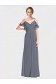 Long Chiffon Spaghetti Strap V-Neck Bridesmaid Dress with Off-The-Shoulder Flutter Sleeves Essex