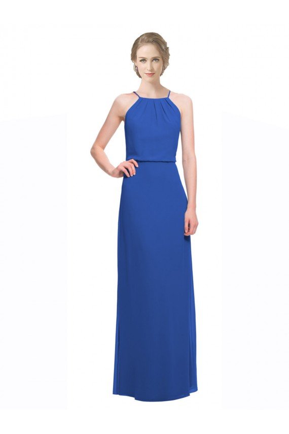 Long Chiffon Spaghetti Strap Bridesmaid Dress with Blouson Top Essex