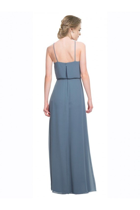 Long Chiffon Spaghetti Strap Bridesmaid Dress with Blouson Top Essex