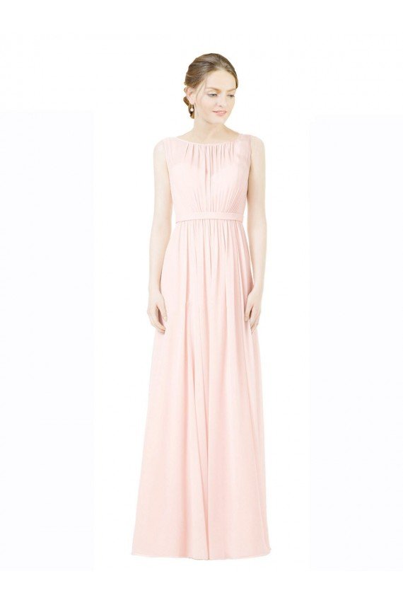 Long Chiffon Sleeveless Bridesmaid Dress with Sheer Illusion Top and V-Back Essex