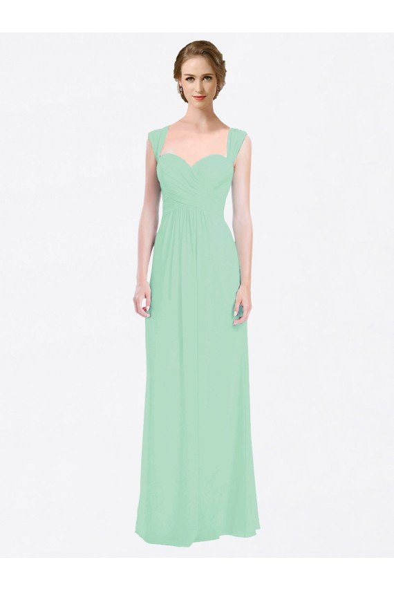 Long Chiffon Bridesmaid Dress with a Sweetheart Neckline and Pleated Shoulder Straps Essex
