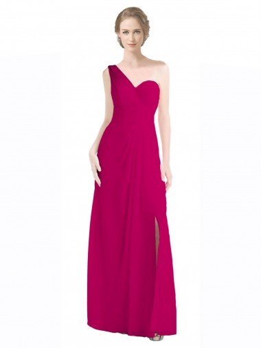 Full Length Chiffon Bridesmaid Dress with One Wide Shoulder Strap Essex