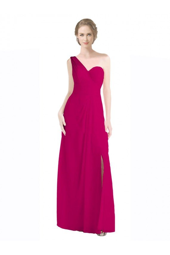 Full Length Chiffon Bridesmaid Dress with One Wide Shoulder Strap Essex
