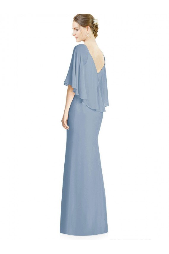 V-Back Trumpet Chiffon Bridesmaid Dress with Draped Cape Overlay Essex