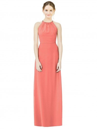 Open Back Shirred Halter Chiffon Bridesmaid Dress Essex